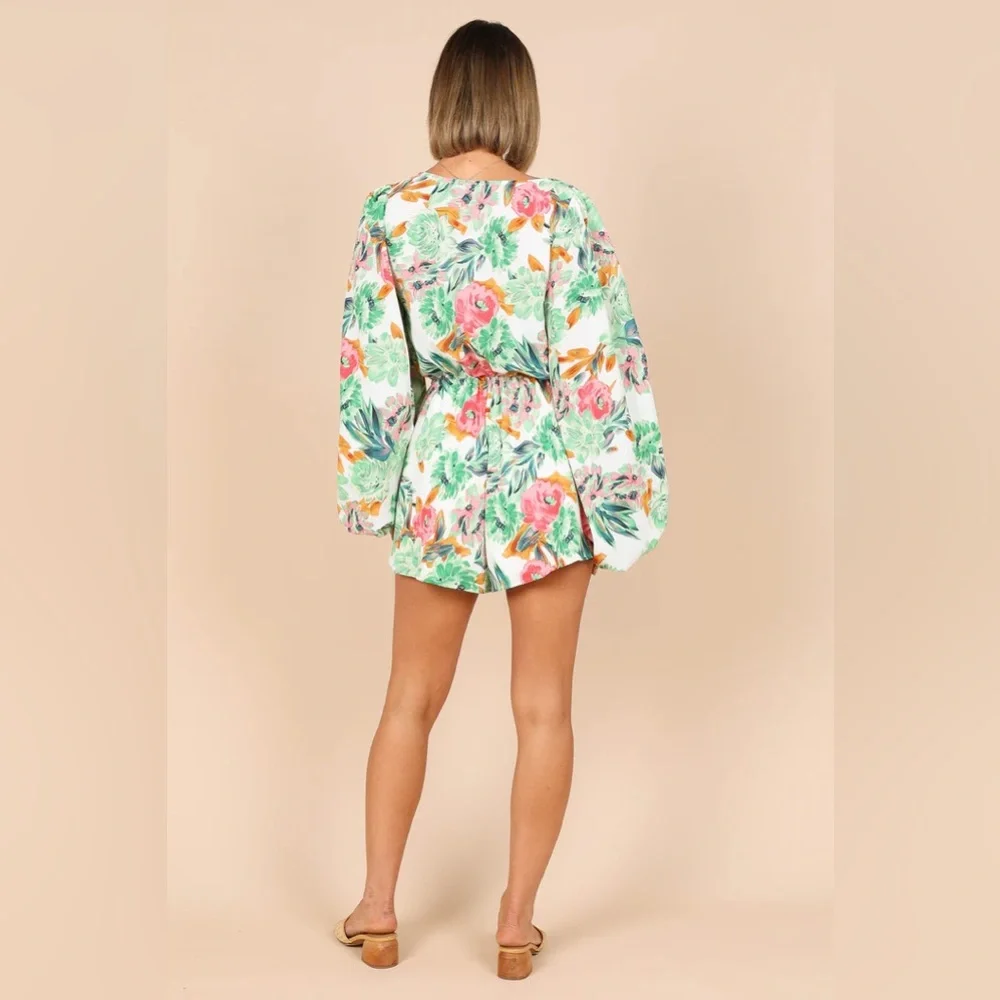 Petal & Pup Lily Romper / Green Floral - Picture 2 of 8